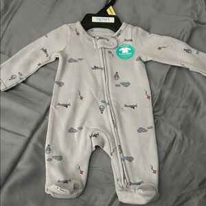 Carter's Light Gray One Piece with Airplane and Cloud Design